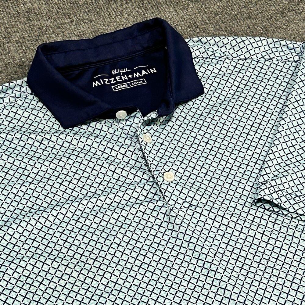 Mizzen+Main Men's Size L Blue/White Geometric Classic Fit Short Sleeve Polo